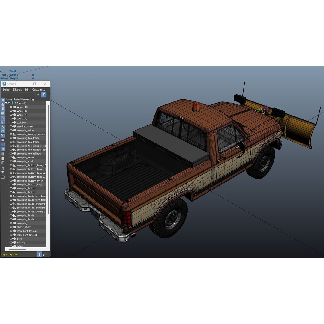 Snow Plow Pickup Truck 3D Model – Low Poly Game Asset, FBX - View 43