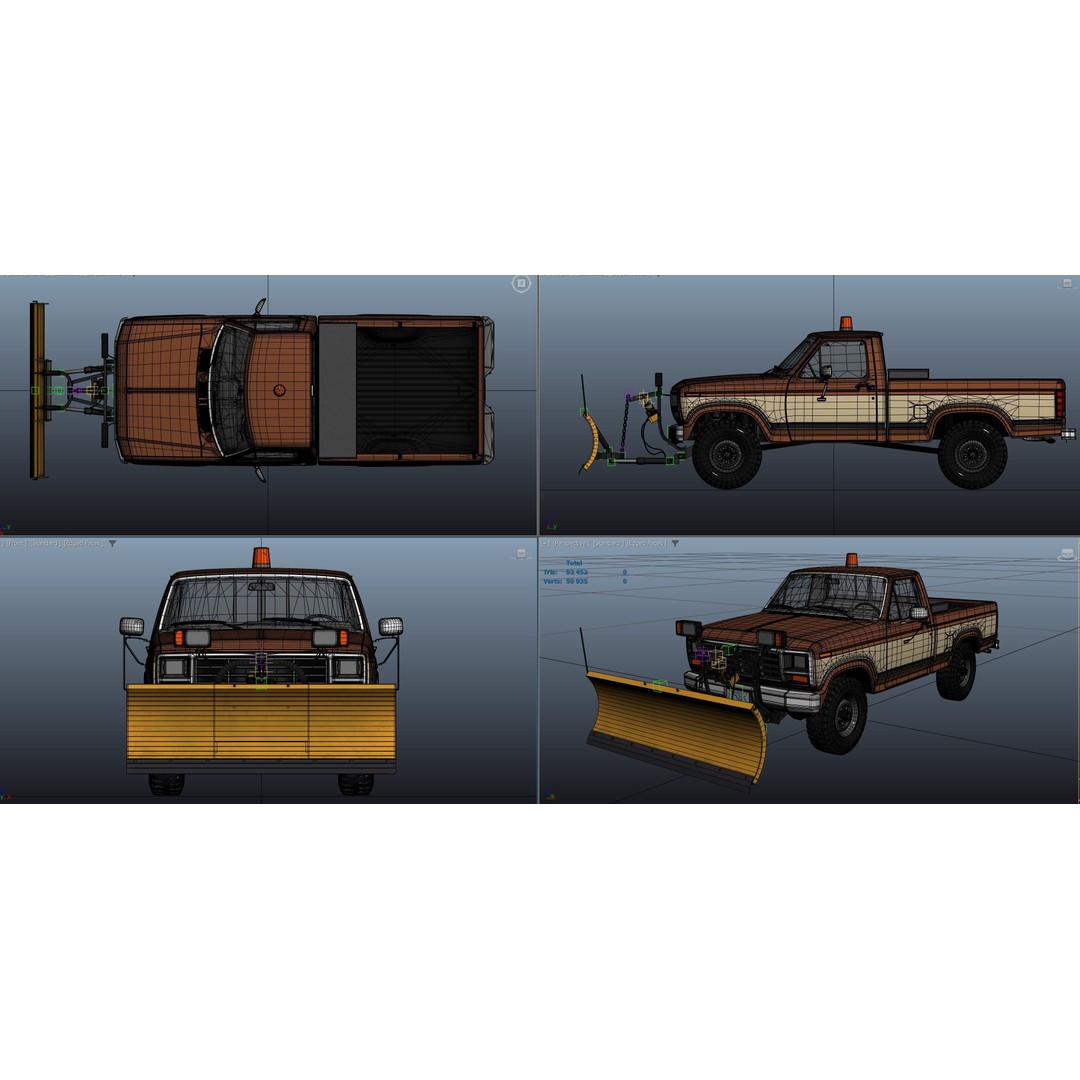 Snow Plow Pickup Truck 3D Model – Low Poly Game Asset, FBX - View 45