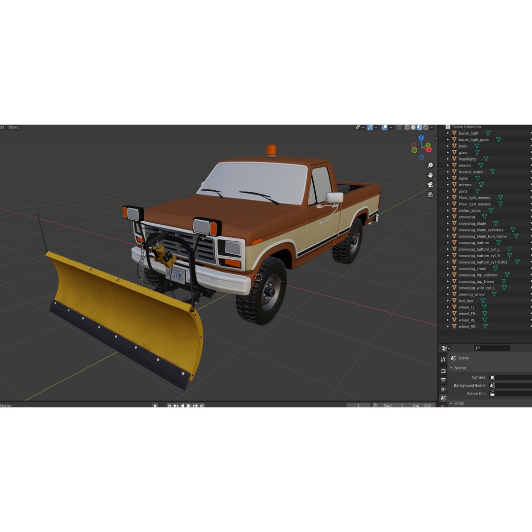 Snow Plow Pickup Truck 3D Model – Low Poly Game Asset, FBX - View 50