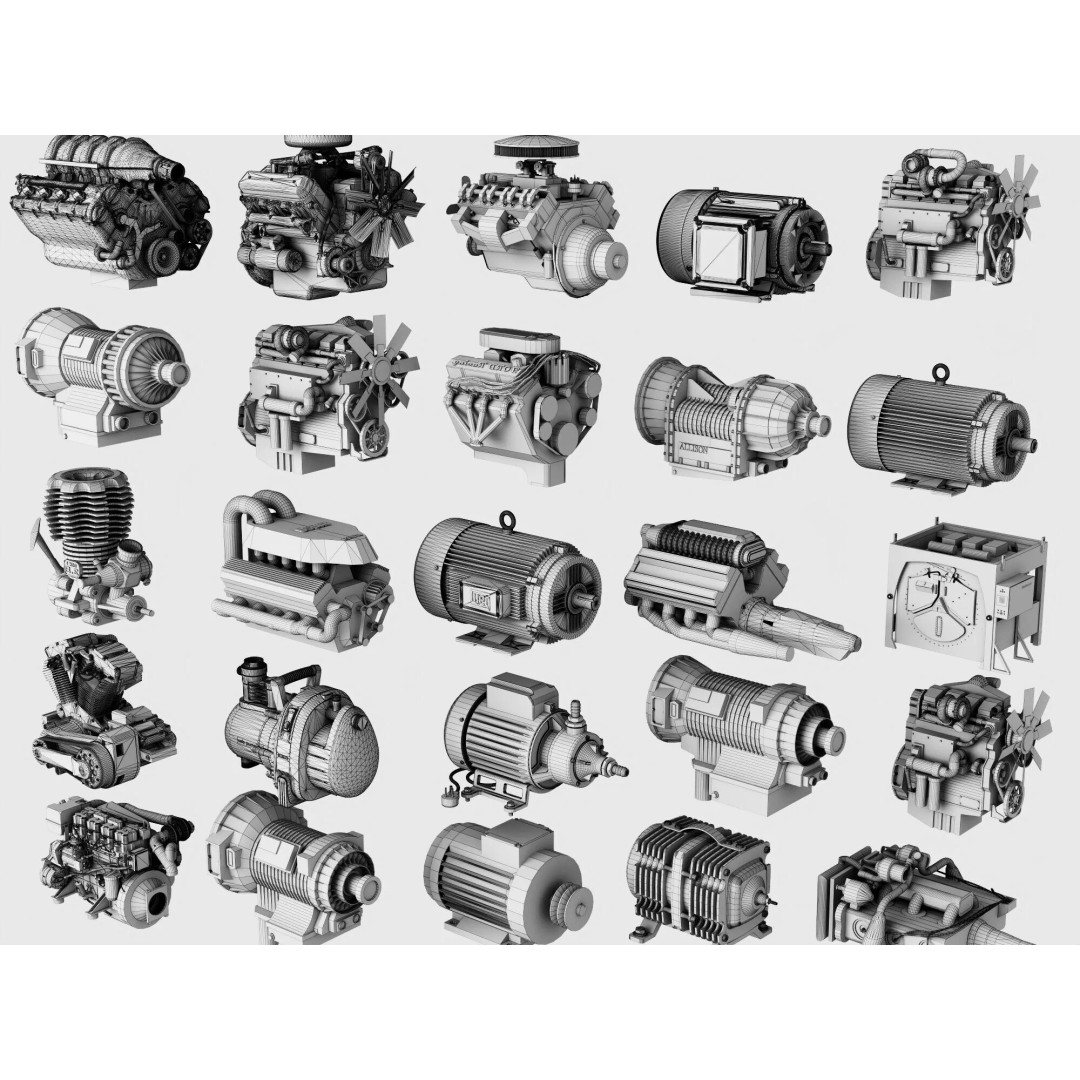 Industrial Engines 3D Model – High-Quality PBR Collection, FBX, OBJ