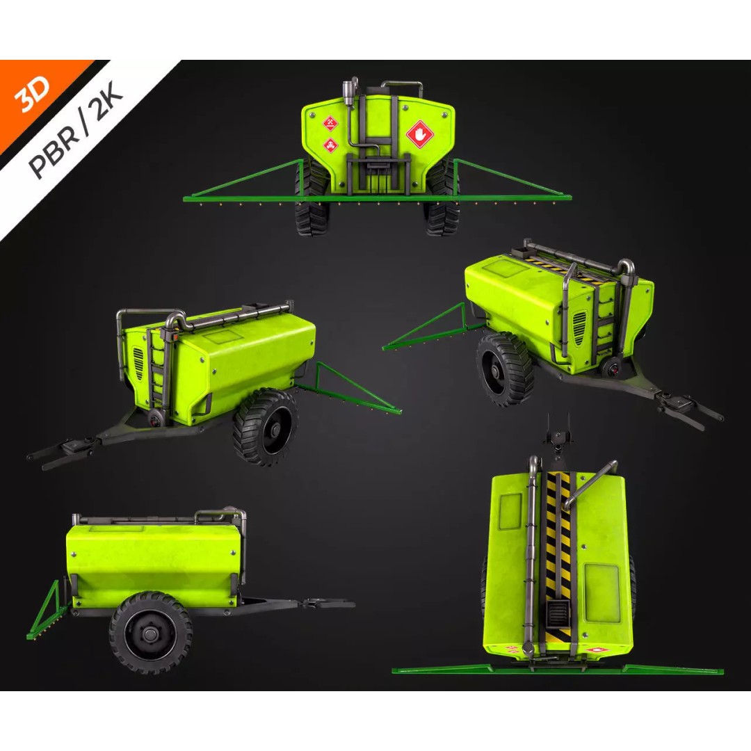 Tractor Sprayer 3D Model – Low Poly PBR Game Asset, FBX & OBJ - View 10