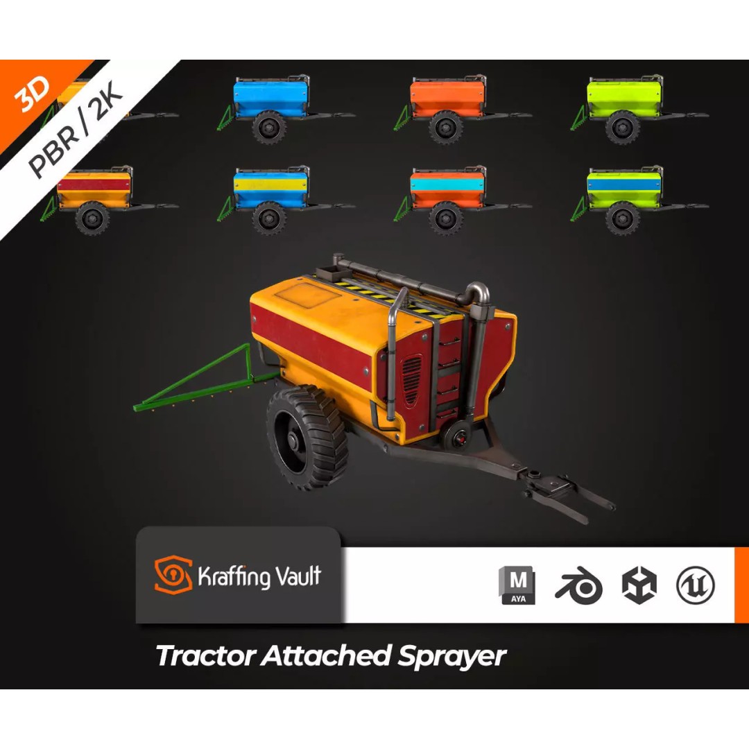 Tractor Sprayer 3D Model – Low Poly PBR Game Asset, FBX & OBJ - View 2