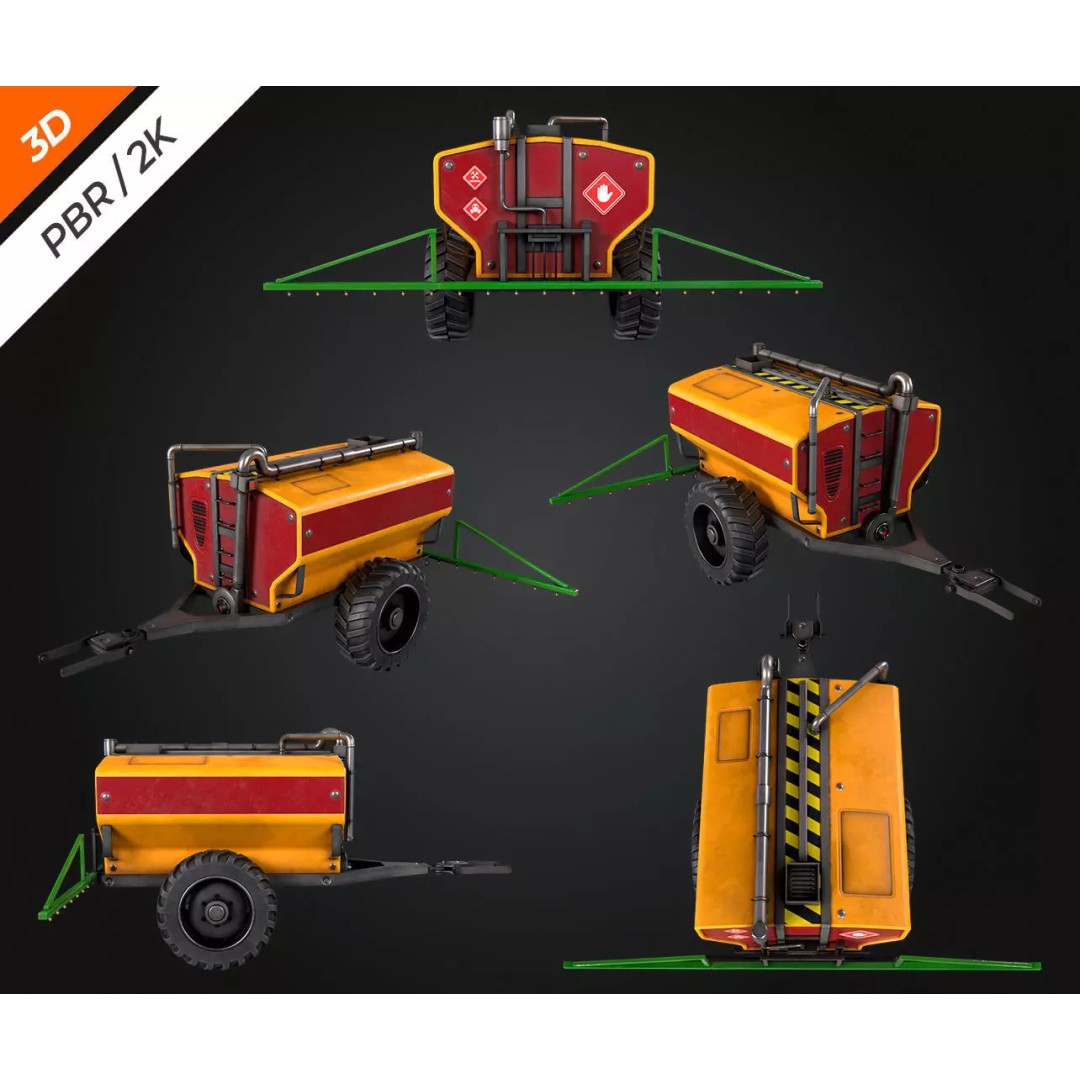 Tractor Sprayer 3D Model – Low Poly PBR Game Asset, FBX & OBJ - View 3