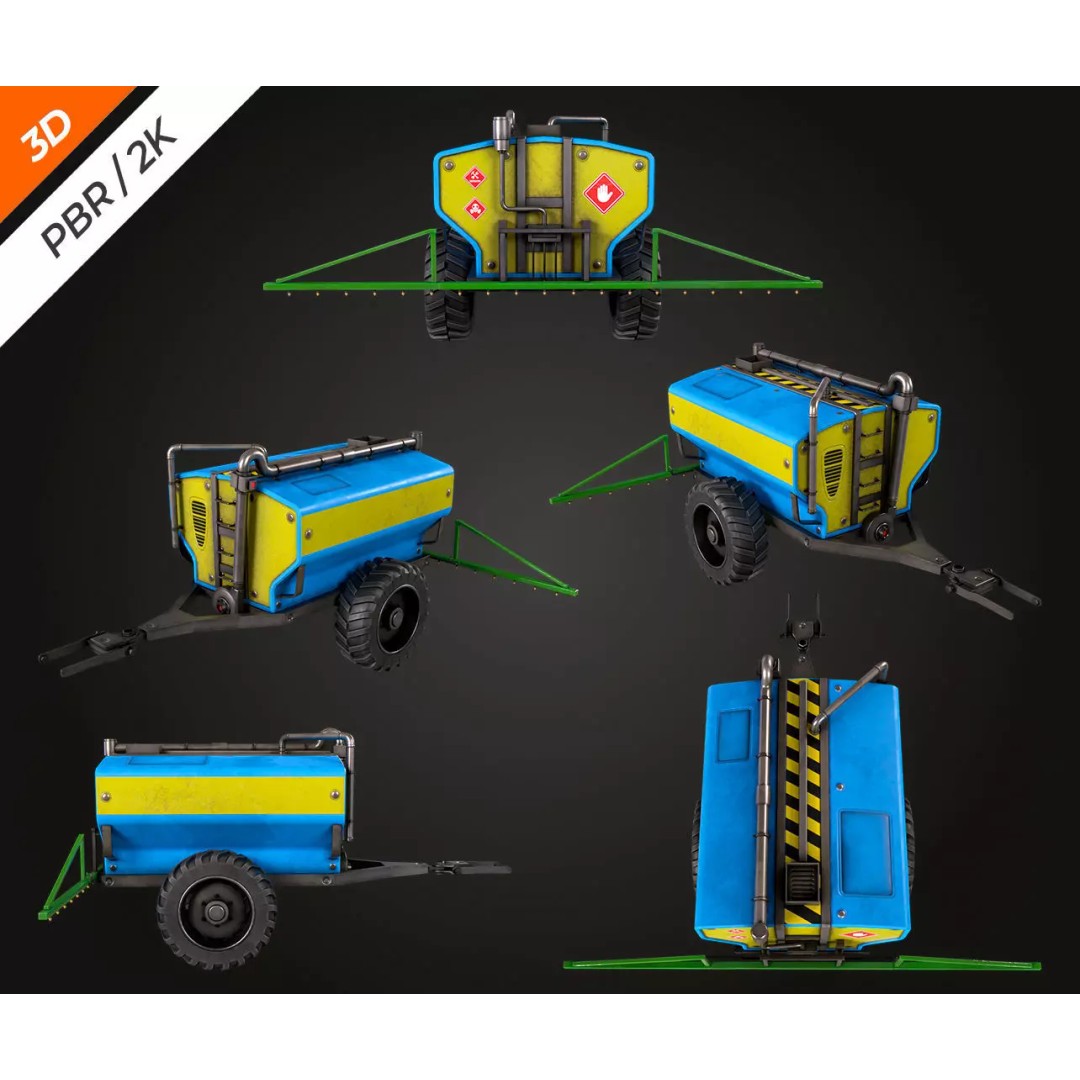 Tractor Sprayer 3D Model – Low Poly PBR Game Asset, FBX & OBJ - View 4