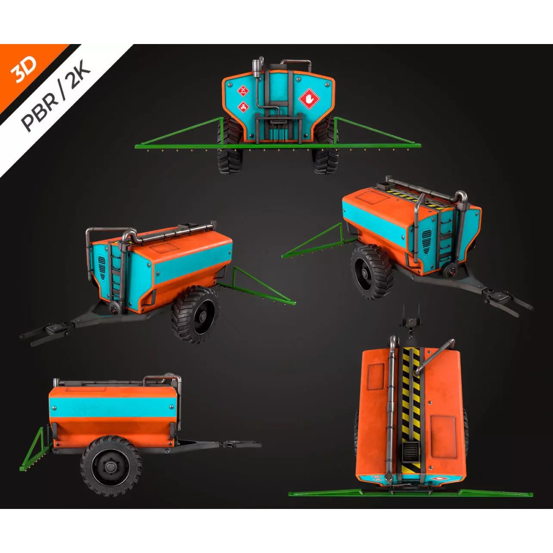 Tractor Sprayer 3D Model – Low Poly PBR Game Asset, FBX & OBJ - View 5