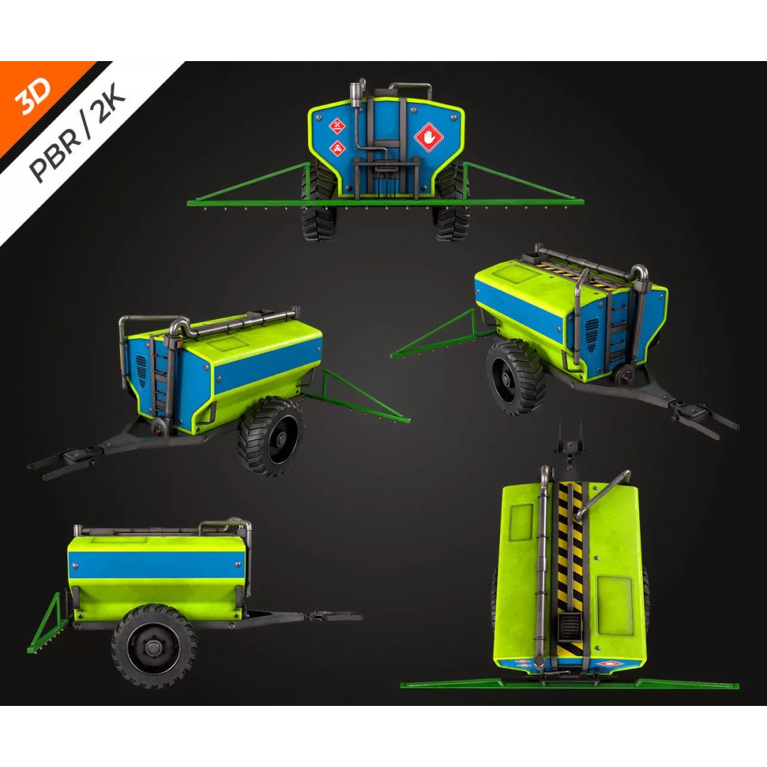 Tractor Sprayer 3D Model – Low Poly PBR Game Asset, FBX & OBJ - View 6