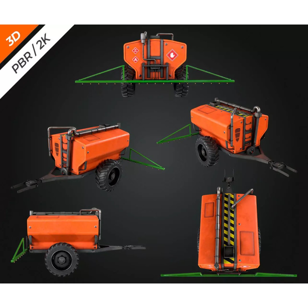 Tractor Sprayer 3D Model – Low Poly PBR Game Asset, FBX & OBJ - View 9