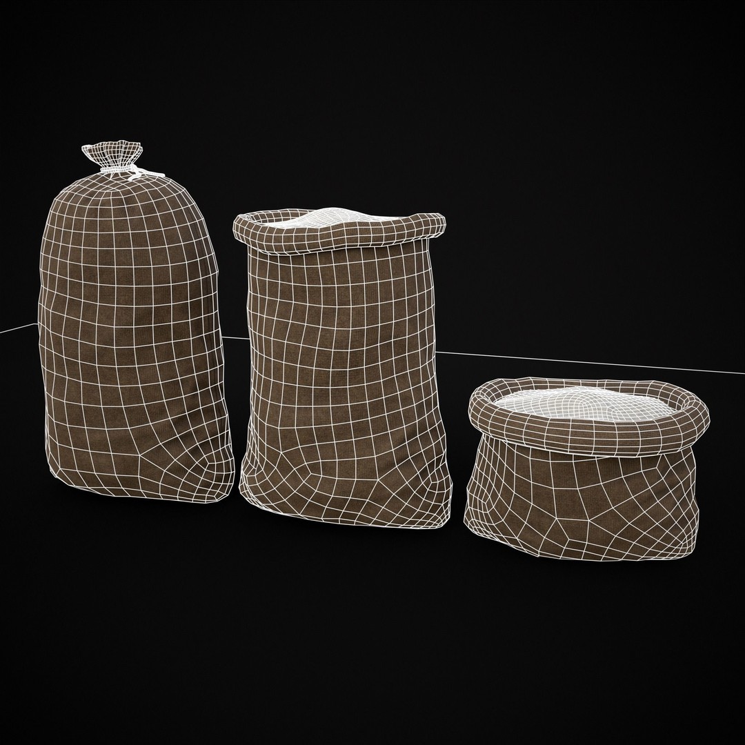 Burlap Sacks of Salt 3D Model – Low Poly Game Asset, FBX, OBJ
