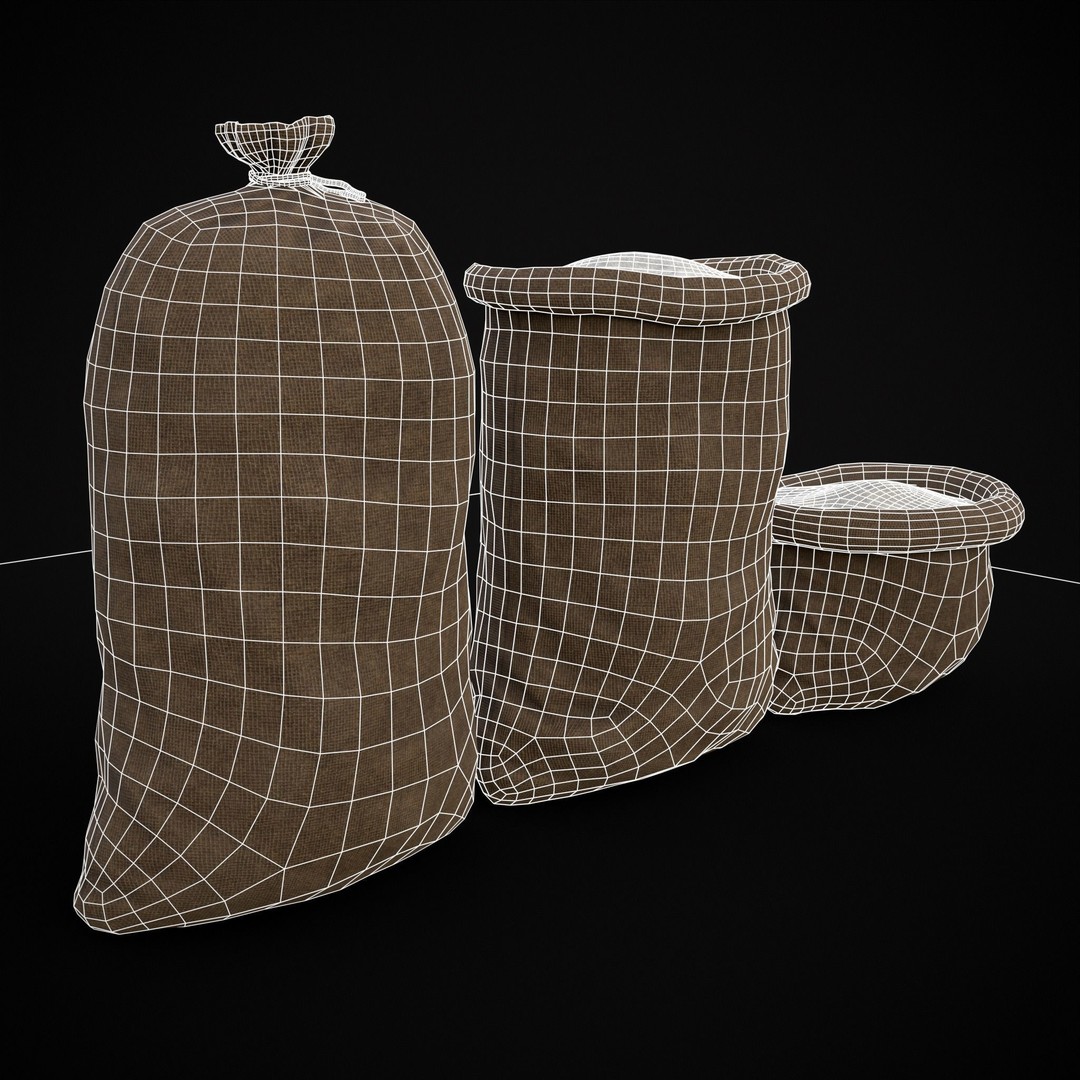 Burlap Sacks of Salt 3D Model – Low Poly Game Asset, FBX, OBJ - View 11