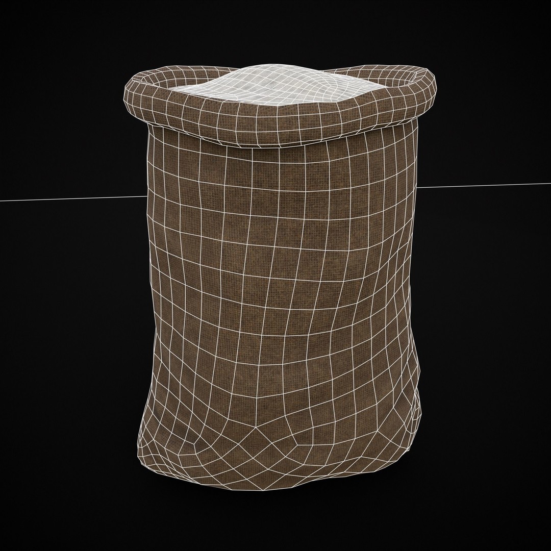 Burlap Sacks of Salt 3D Model – Low Poly Game Asset, FBX, OBJ - View 15