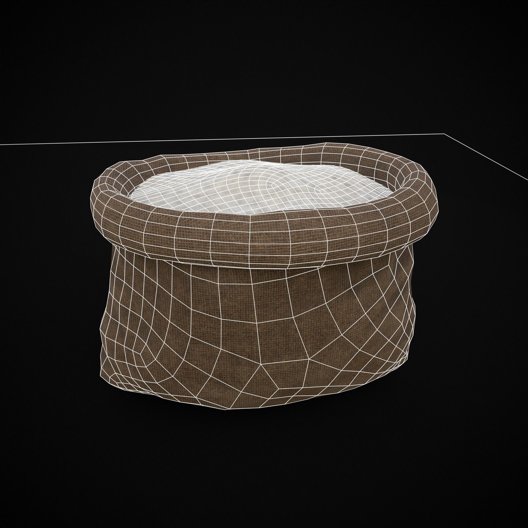 Burlap Sacks of Salt 3D Model – Low Poly Game Asset, FBX, OBJ - View 17