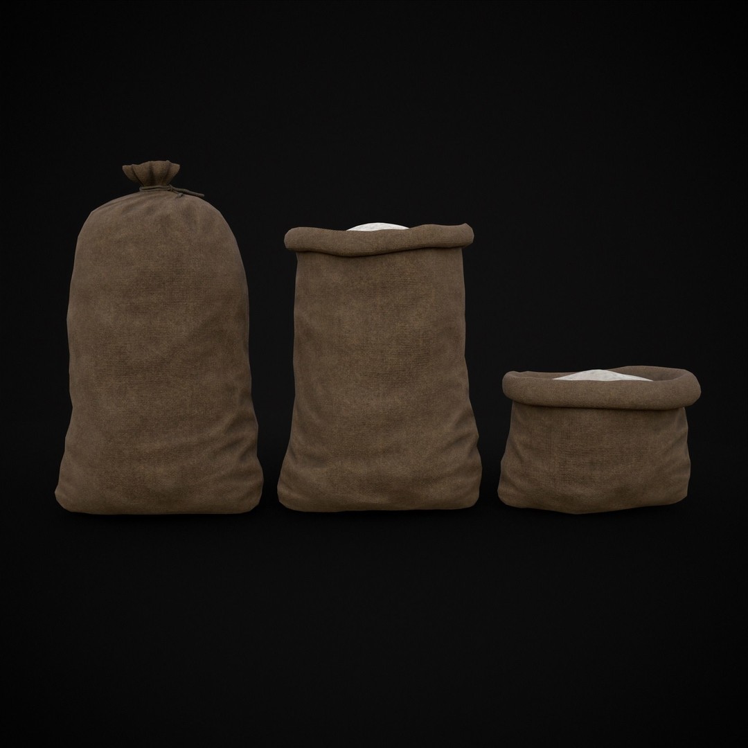 Burlap Sacks of Salt 3D Model – Low Poly Game Asset, FBX, OBJ - View 18