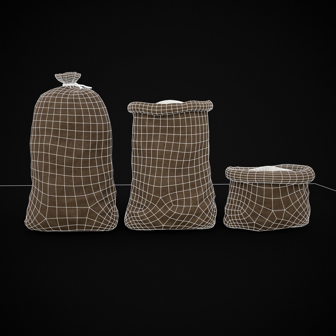 Burlap Sacks of Salt 3D Model – Low Poly Game Asset, FBX, OBJ - View 19