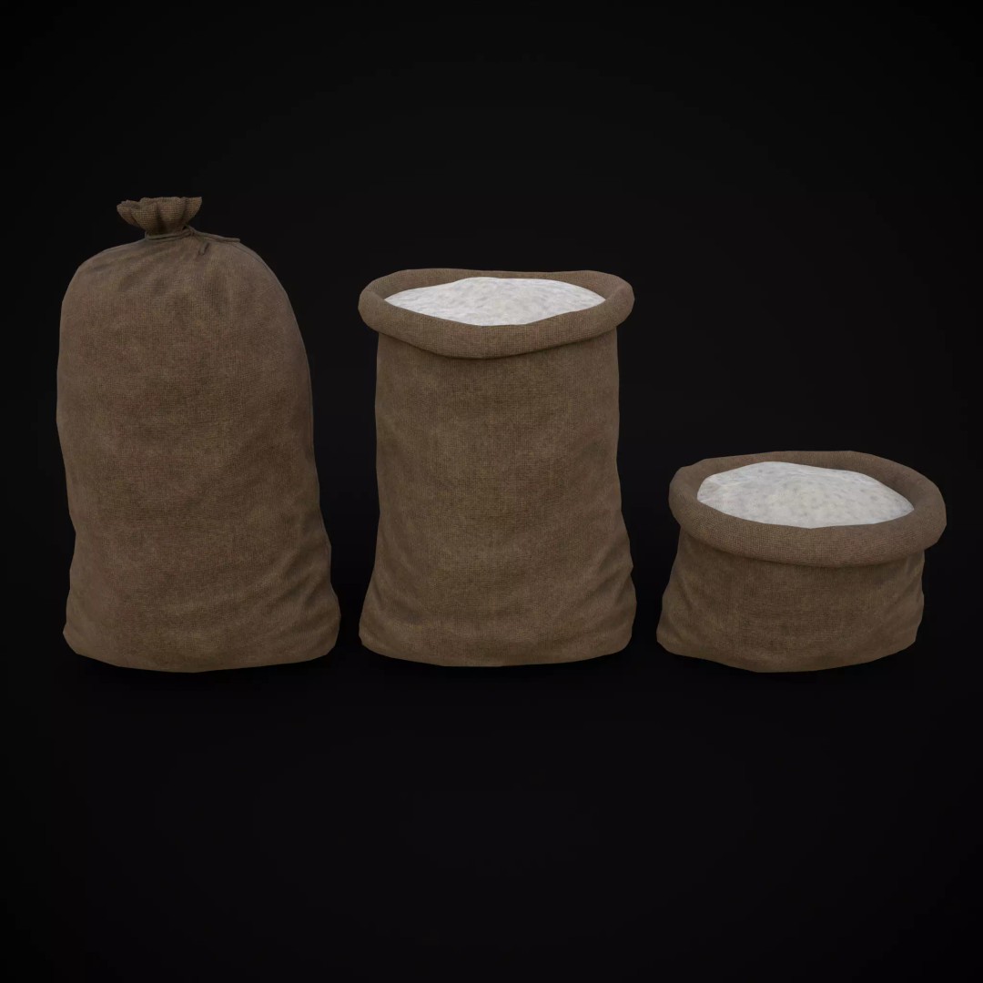 Burlap Sacks of Salt 3D Model – Low Poly Game Asset, FBX, OBJ - View 2
