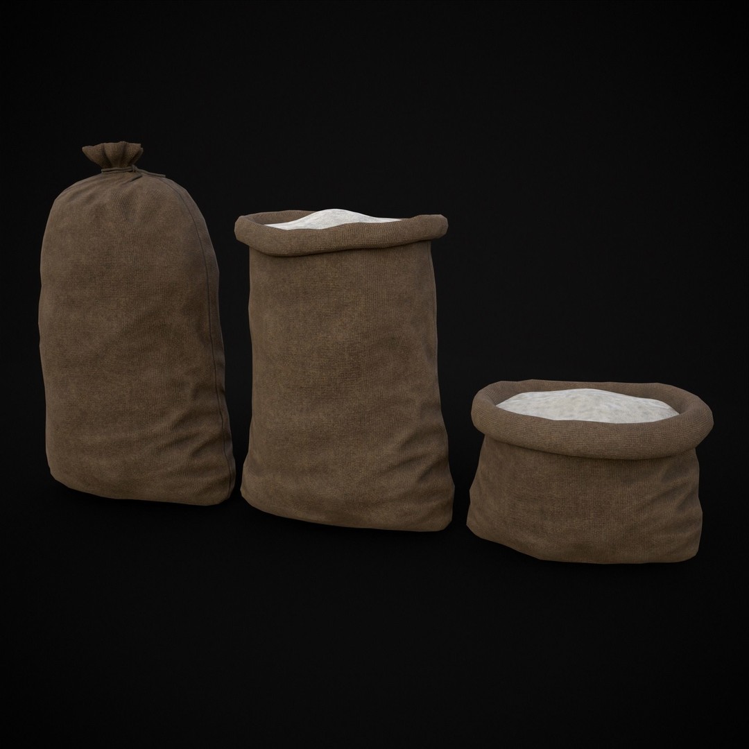 Burlap Sacks of Salt 3D Model – Low Poly Game Asset, FBX, OBJ - View 20