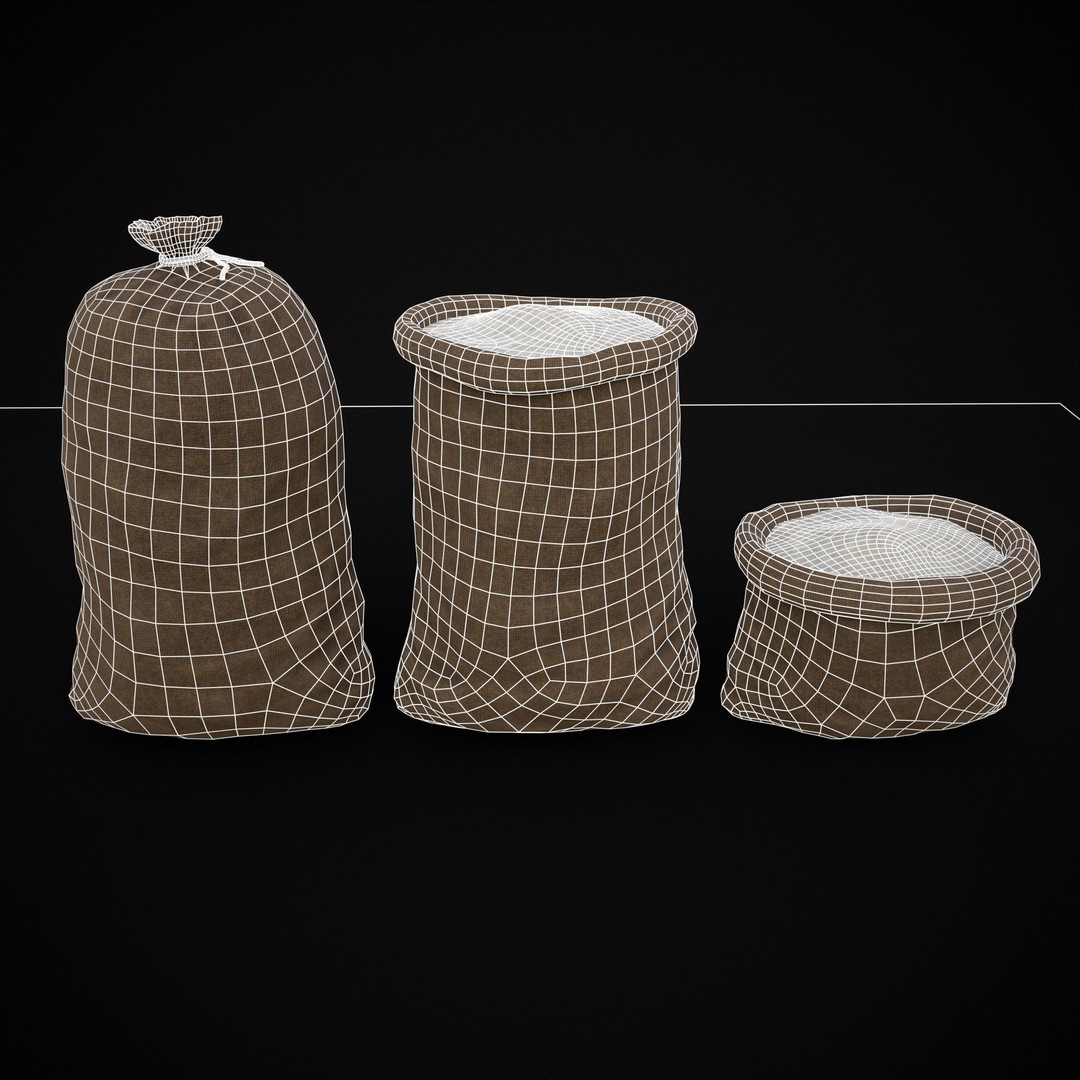 Burlap Sacks of Salt 3D Model – Low Poly Game Asset, FBX, OBJ - View 3