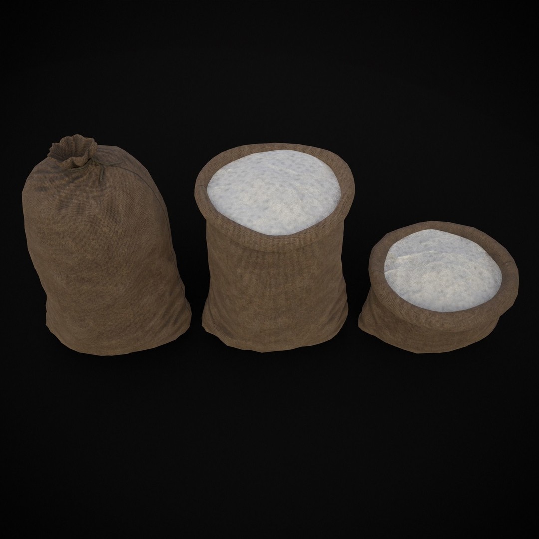 Burlap Sacks of Salt 3D Model – Low Poly Game Asset, FBX, OBJ - View 4