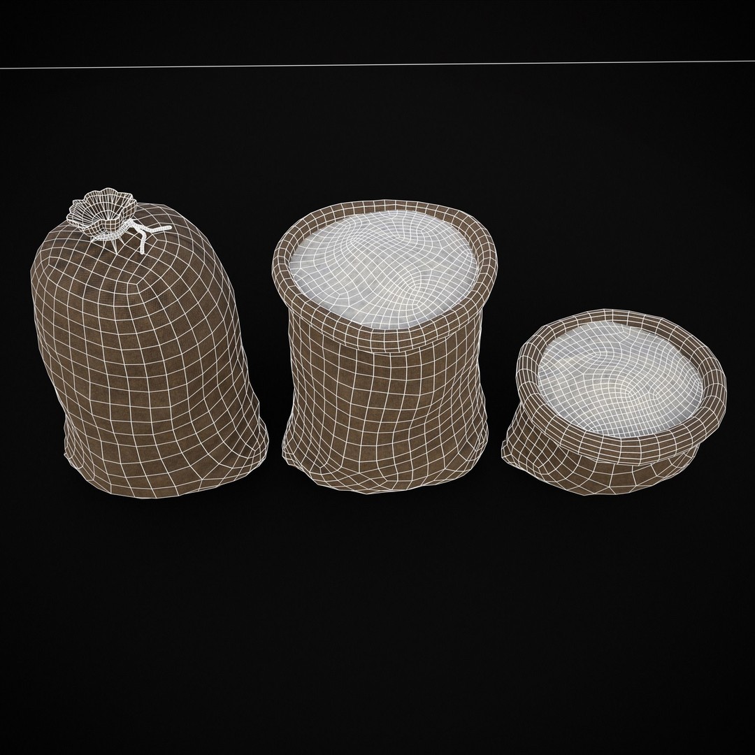 Burlap Sacks of Salt 3D Model – Low Poly Game Asset, FBX, OBJ - View 5