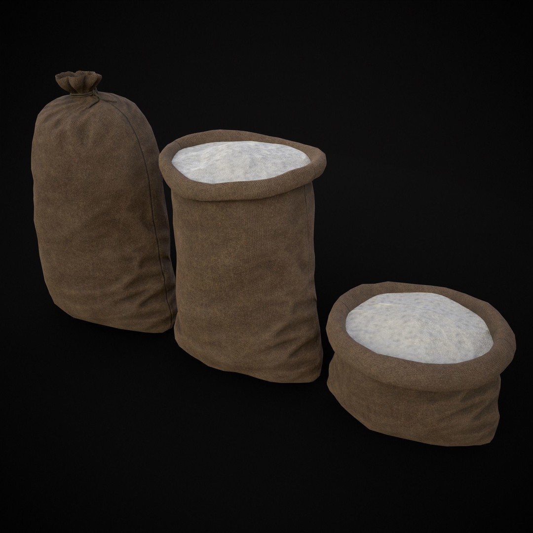 Burlap Sacks of Salt 3D Model – Low Poly Game Asset, FBX, OBJ - View 8