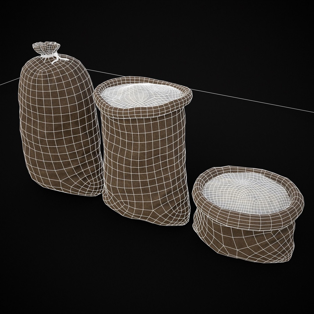 Burlap Sacks of Salt 3D Model – Low Poly Game Asset, FBX, OBJ - View 9