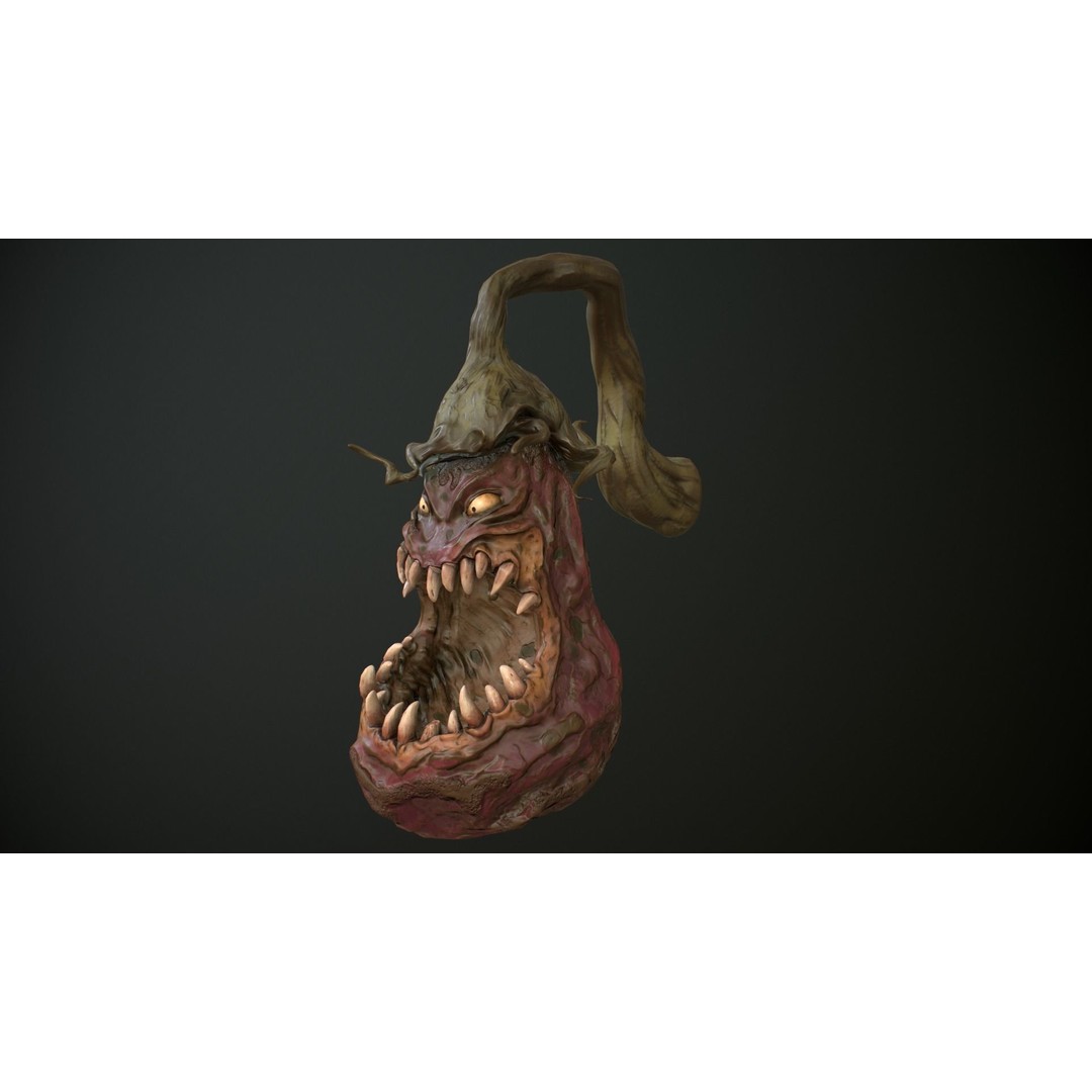 Creepy Eggplant Monster 3D Model – Low Poly PBR Game Asset, FBX - View 3