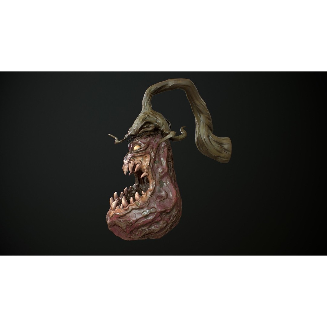Creepy Eggplant Monster 3D Model – Low Poly PBR Game Asset, FBX - View 4
