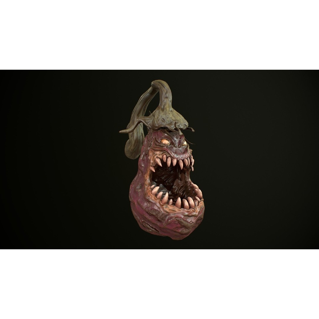 Creepy Eggplant Monster 3D Model – Low Poly PBR Game Asset, FBX - View 8