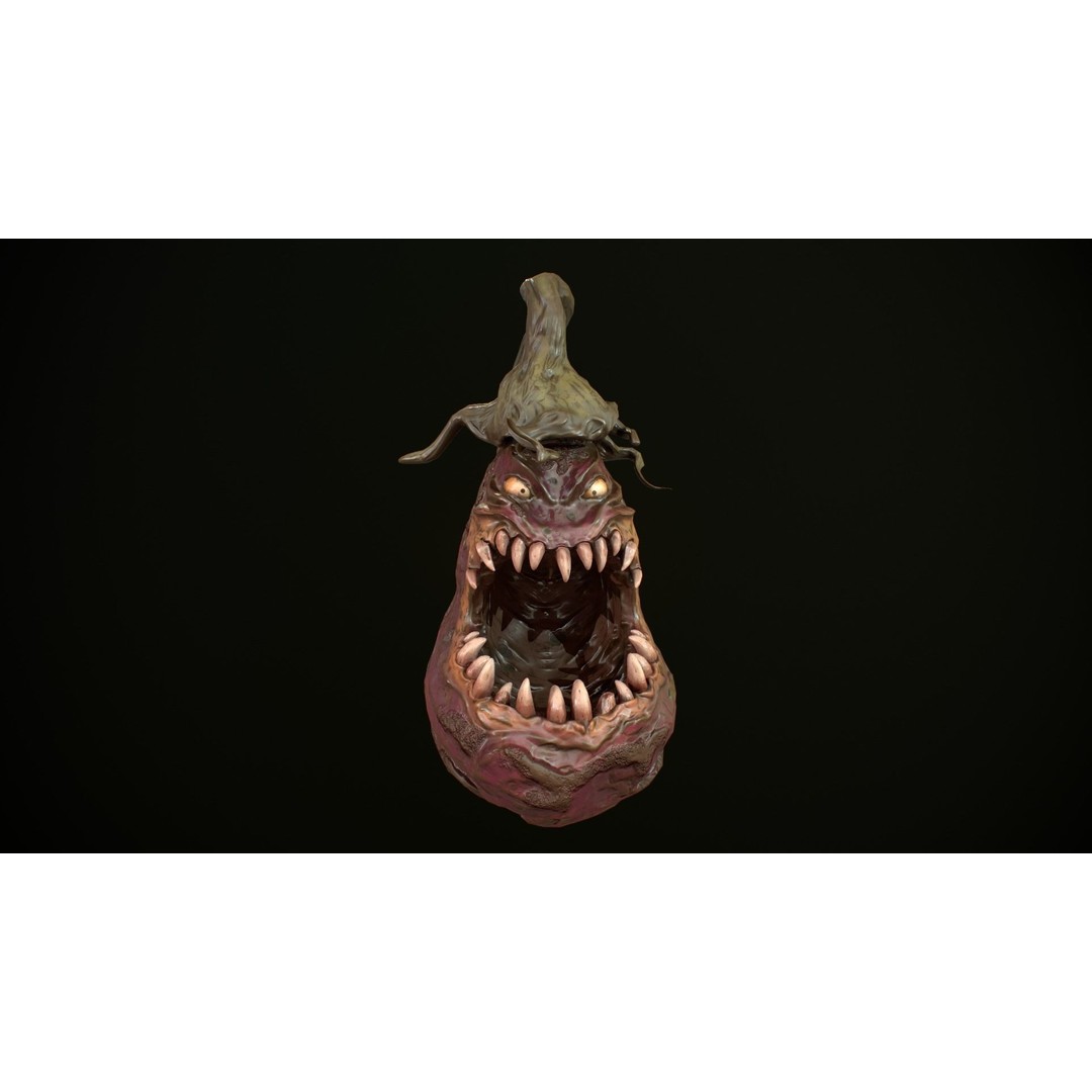 Creepy Eggplant Monster 3D Model – Low Poly PBR Game Asset, FBX - View 9