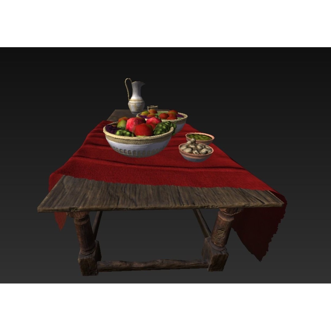 Roman Wooden Food Tables 3D Model – Low Poly Game Asset, FBX