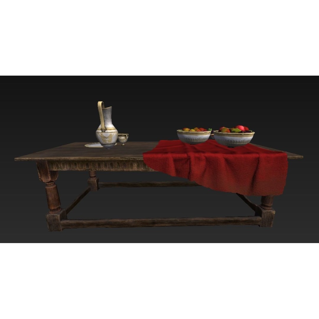 Roman Wooden Food Tables 3D Model – Low Poly Game Asset, FBX - View 7