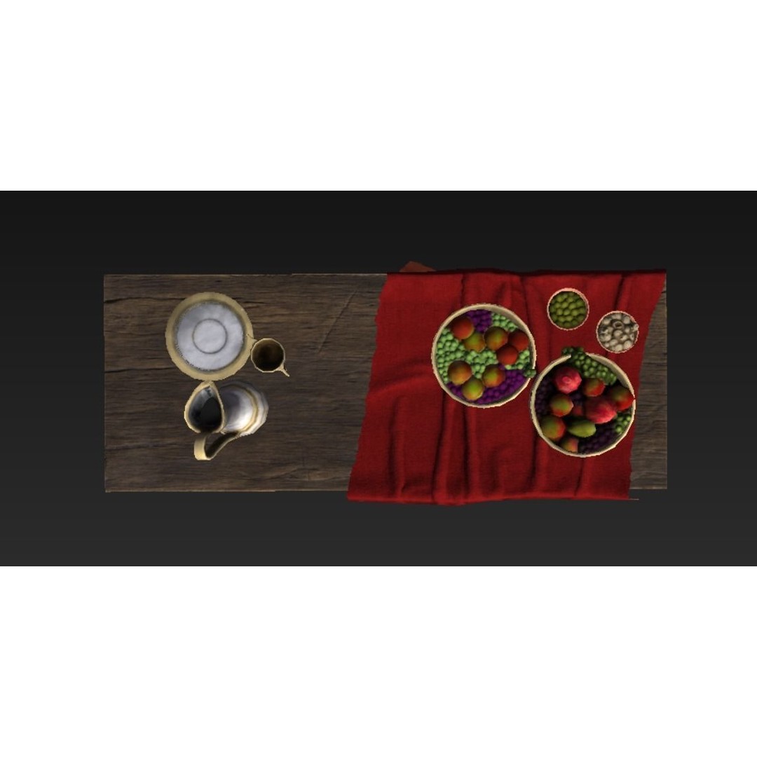 Roman Wooden Food Tables 3D Model – Low Poly Game Asset, FBX - View 8
