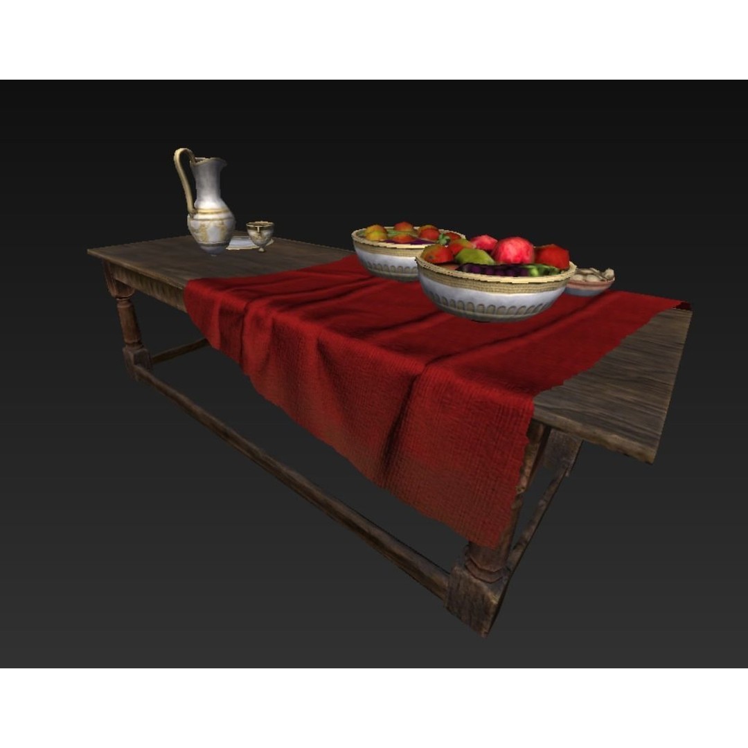 Roman Wooden Food Tables 3D Model – Low Poly Game Asset, FBX - View 9