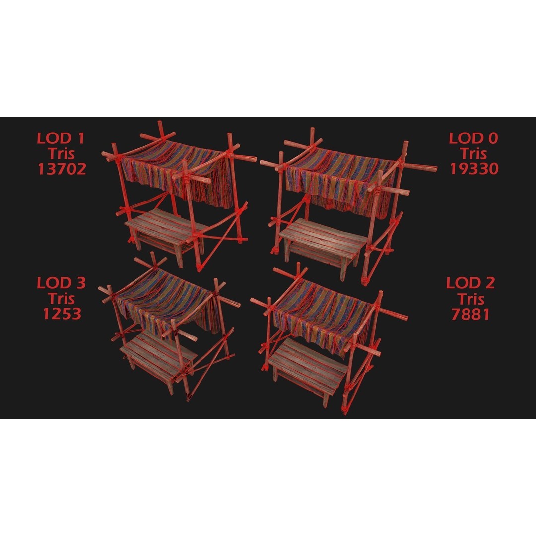 Market Stalls Tent 3D Model – Low Poly Game Ready Asset, FBX - View 3