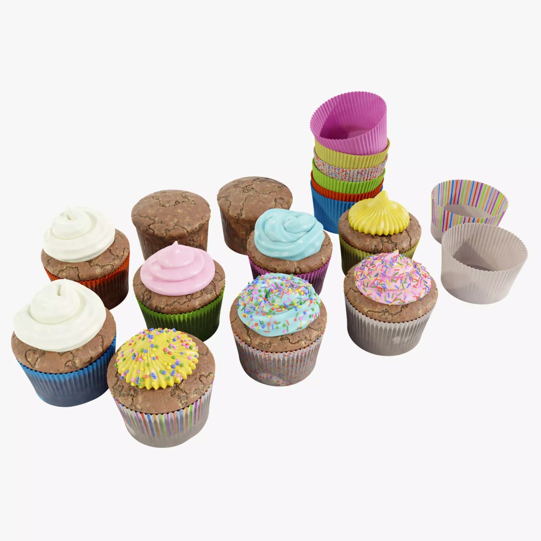 Cupcakes 3D Model – Real-World Scale PBR Textures, OBJ/FBX - View 2