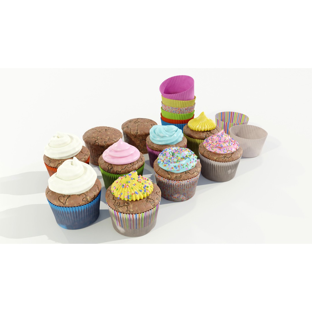Cupcakes 3D Model – Real-World Scale PBR Textures, OBJ/FBX - View 3