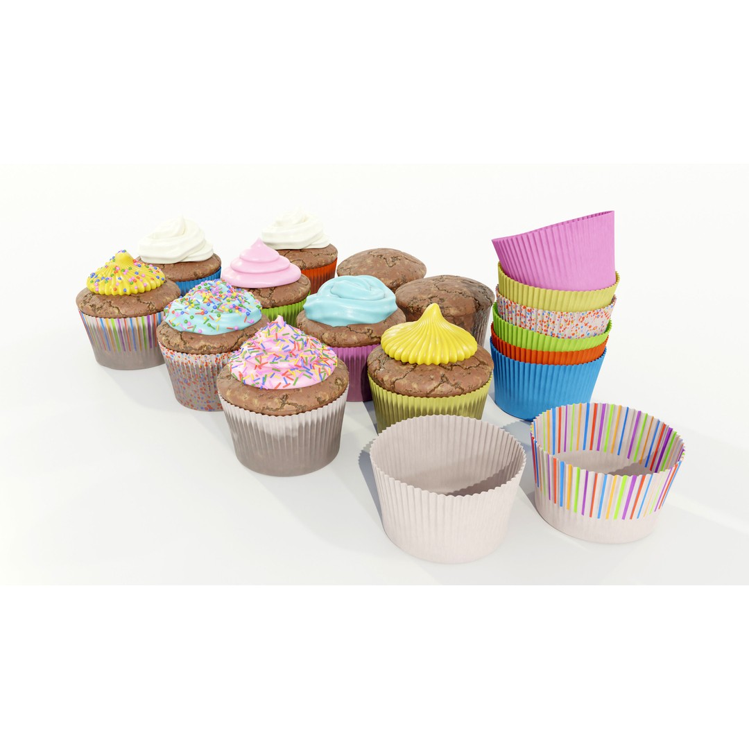 Cupcakes 3D Model – Real-World Scale PBR Textures, OBJ/FBX - View 4