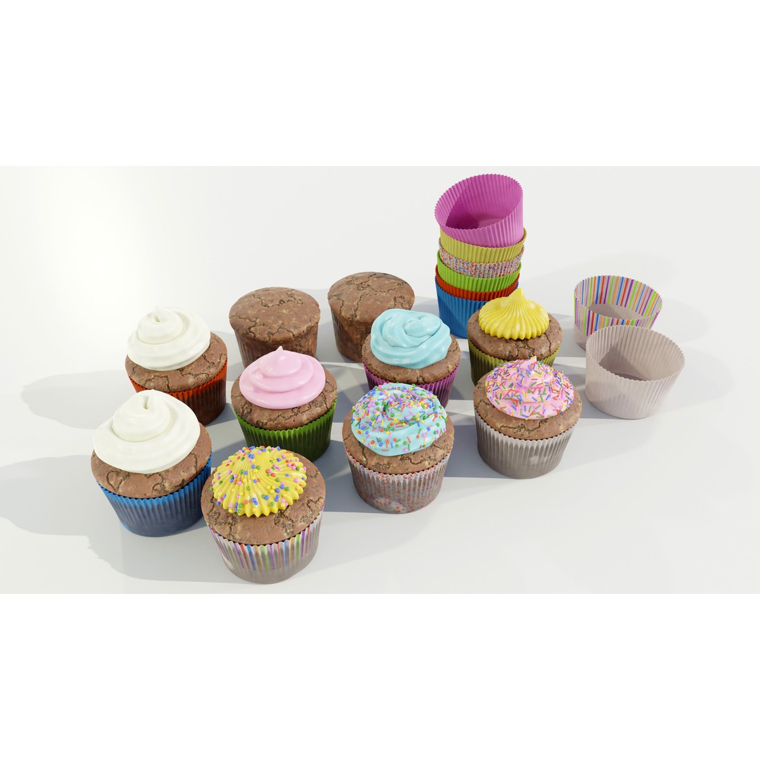 Cupcakes 3D Model – Real-World Scale PBR Textures, OBJ/FBX - View 7