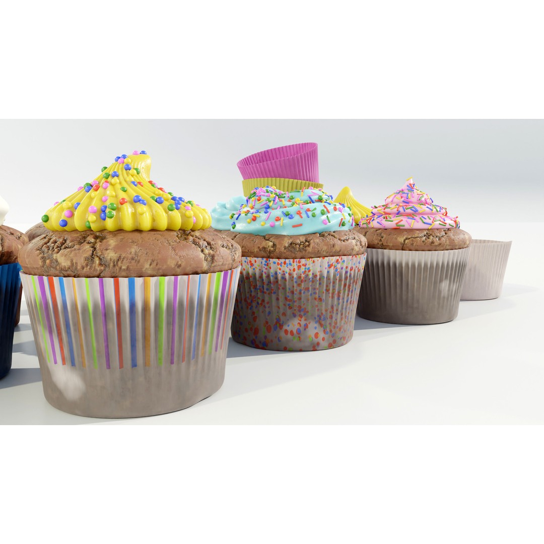 Cupcakes 3D Model – Real-World Scale PBR Textures, OBJ/FBX - View 8