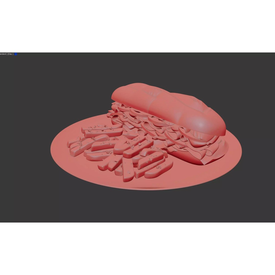 Realistic Sandwich 3D Model – Low Poly Food Asset with Fries, FBX - View 10