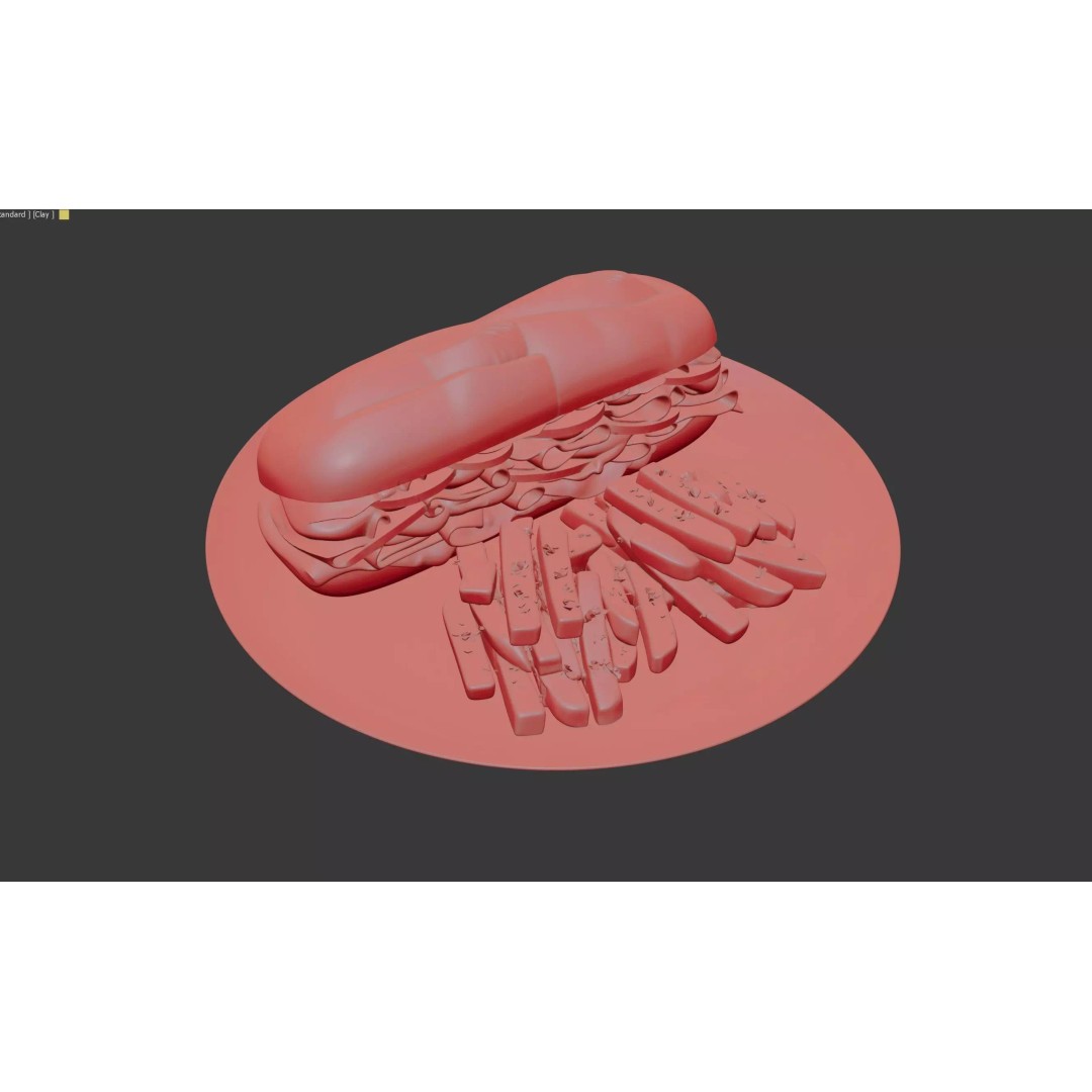 Realistic Sandwich 3D Model – Low Poly Food Asset with Fries, FBX - View 11
