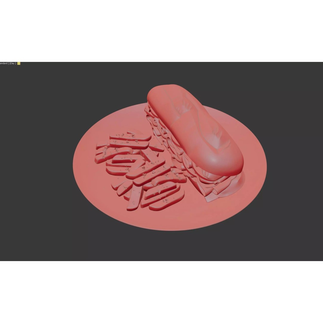 Realistic Sandwich 3D Model – Low Poly Food Asset with Fries, FBX - View 12