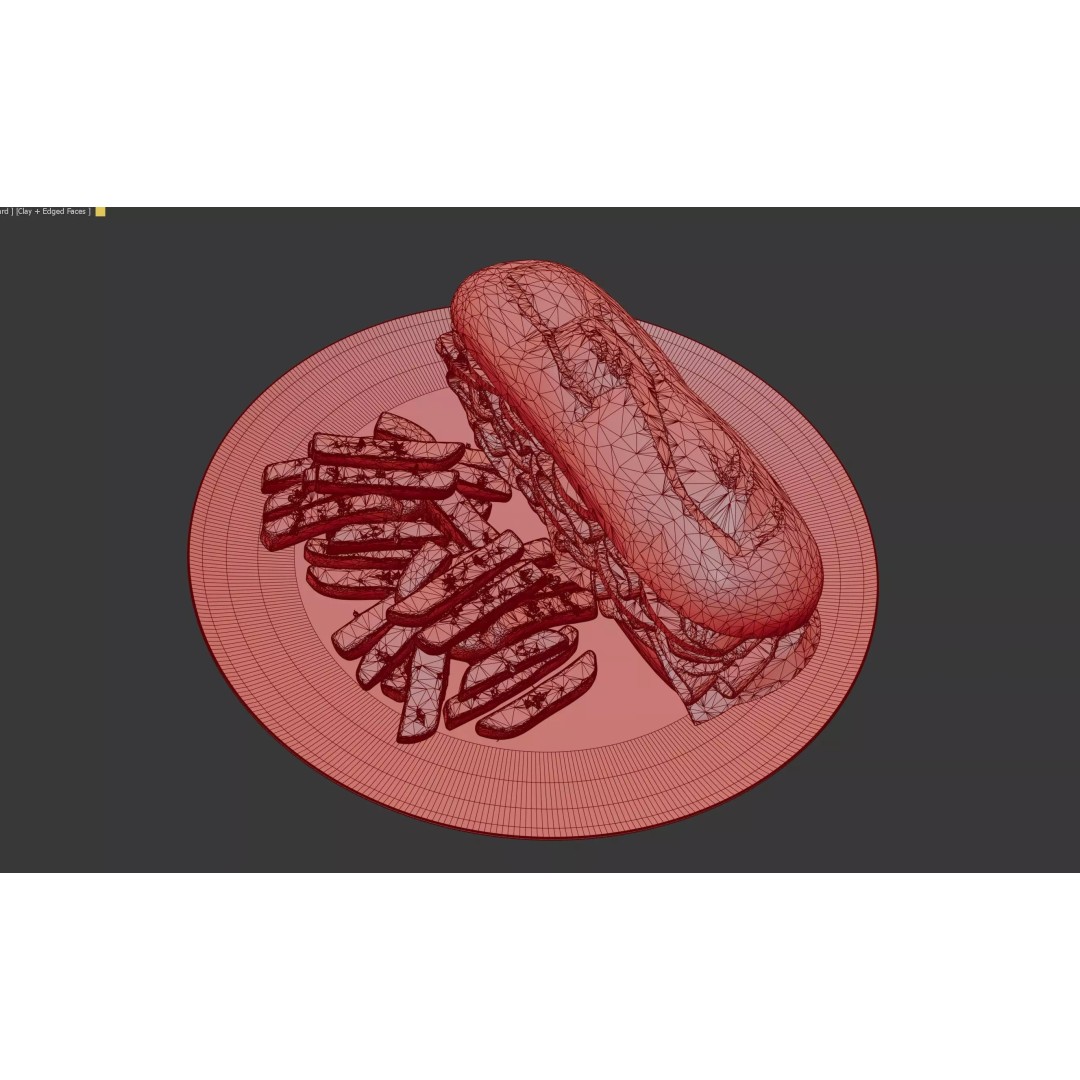 Realistic Sandwich 3D Model – Low Poly Food Asset with Fries, FBX - View 13
