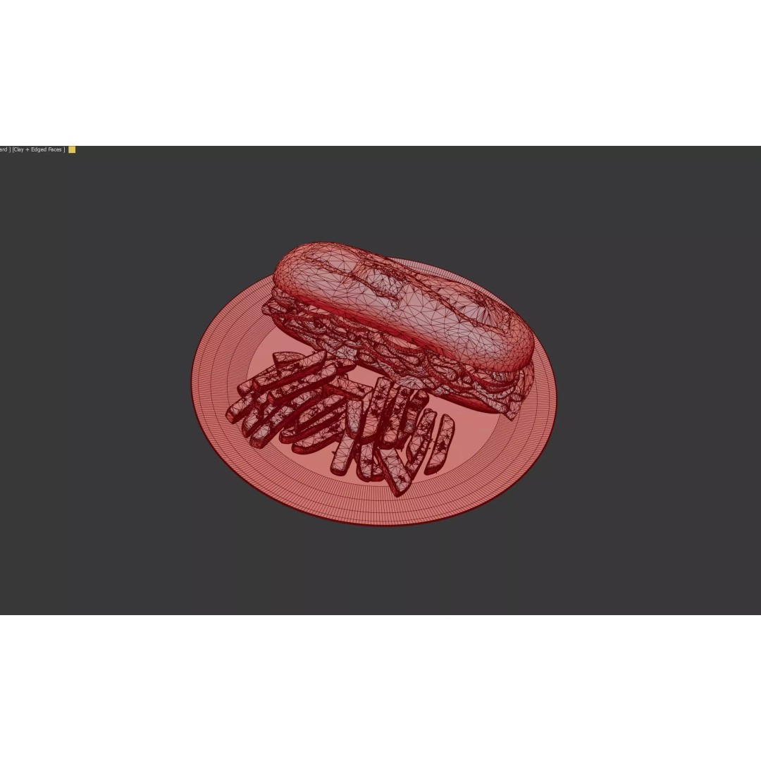 Realistic Sandwich 3D Model – Low Poly Food Asset with Fries, FBX - View 14