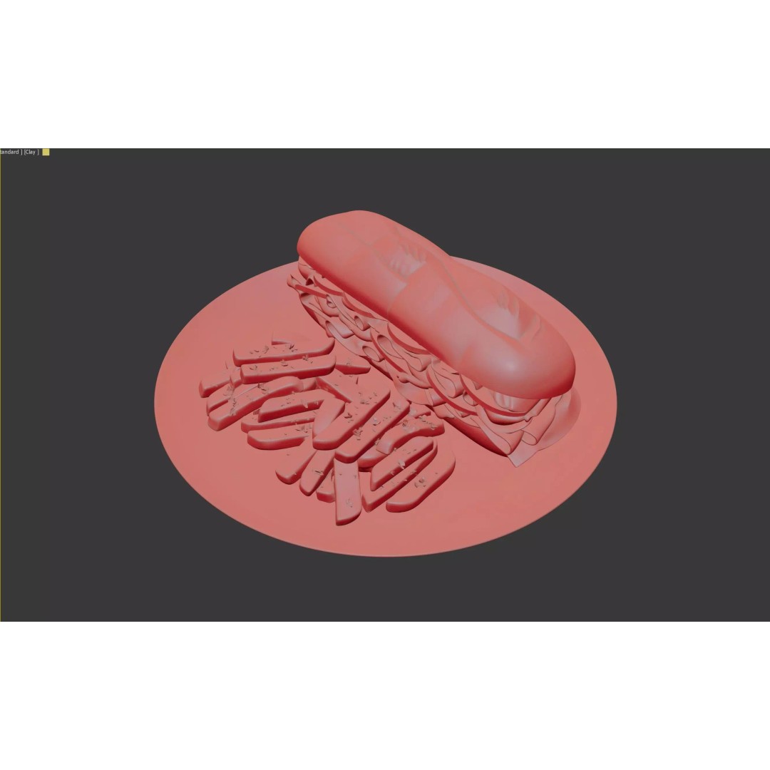 Realistic Sandwich 3D Model – Low Poly Food Asset with Fries, FBX - View 16