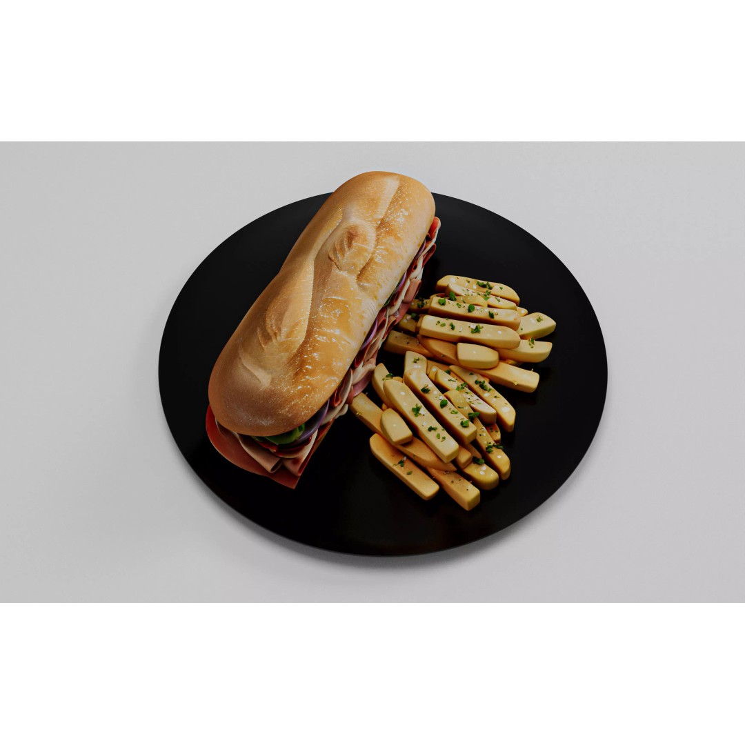 Realistic Sandwich 3D Model – Low Poly Food Asset with Fries, FBX - View 17