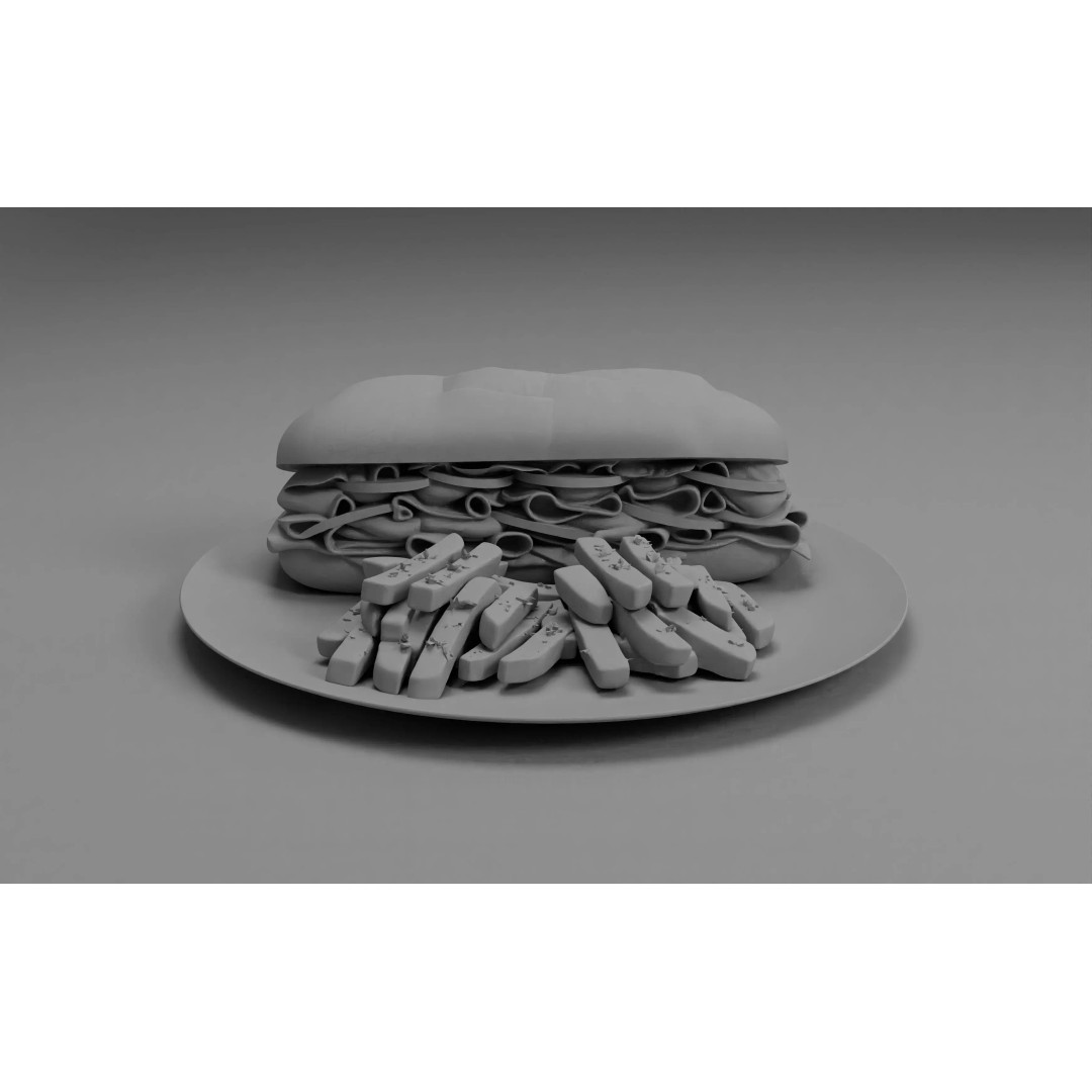 Realistic Sandwich 3D Model – Low Poly Food Asset with Fries, FBX - View 18