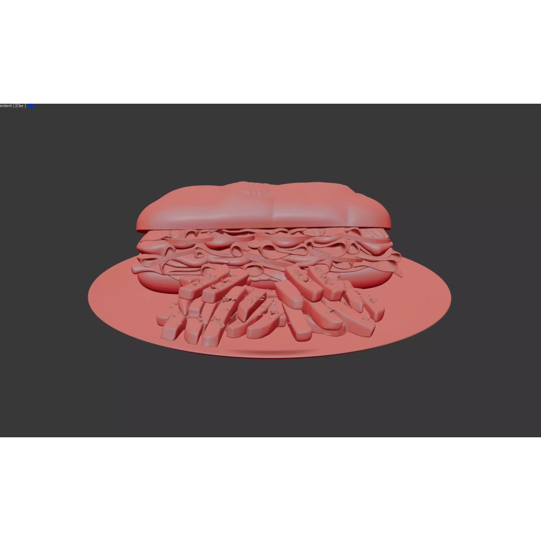 Realistic Sandwich 3D Model – Low Poly Food Asset with Fries, FBX - View 19