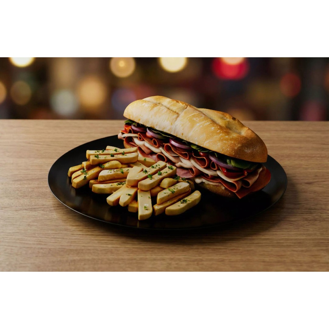 Realistic Sandwich 3D Model – Low Poly Food Asset with Fries, FBX - View 2