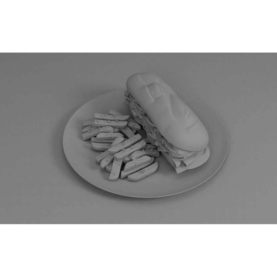 Realistic Sandwich 3D Model – Low Poly Food Asset with Fries, FBX - View 20
