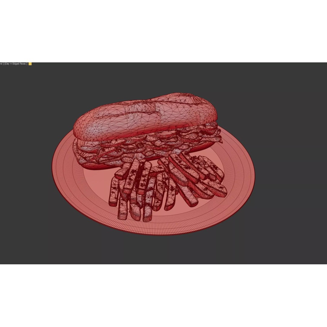 Realistic Sandwich 3D Model – Low Poly Food Asset with Fries, FBX - View 23